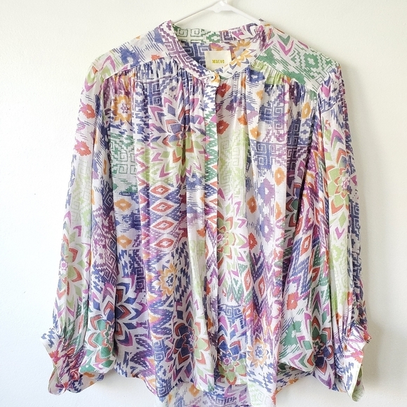 Anthropologie Maeve Bryanna Aztec Tribal Boho Shirt Top Size Large - Picture 5 of 16